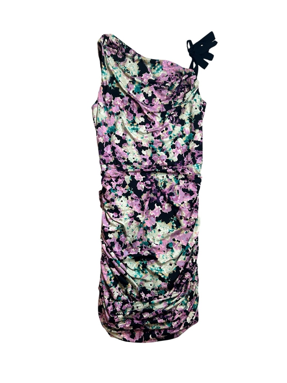 Jessica Simpson Black Colorful Ruched One Shoulder Full Zipper Dress Size 10